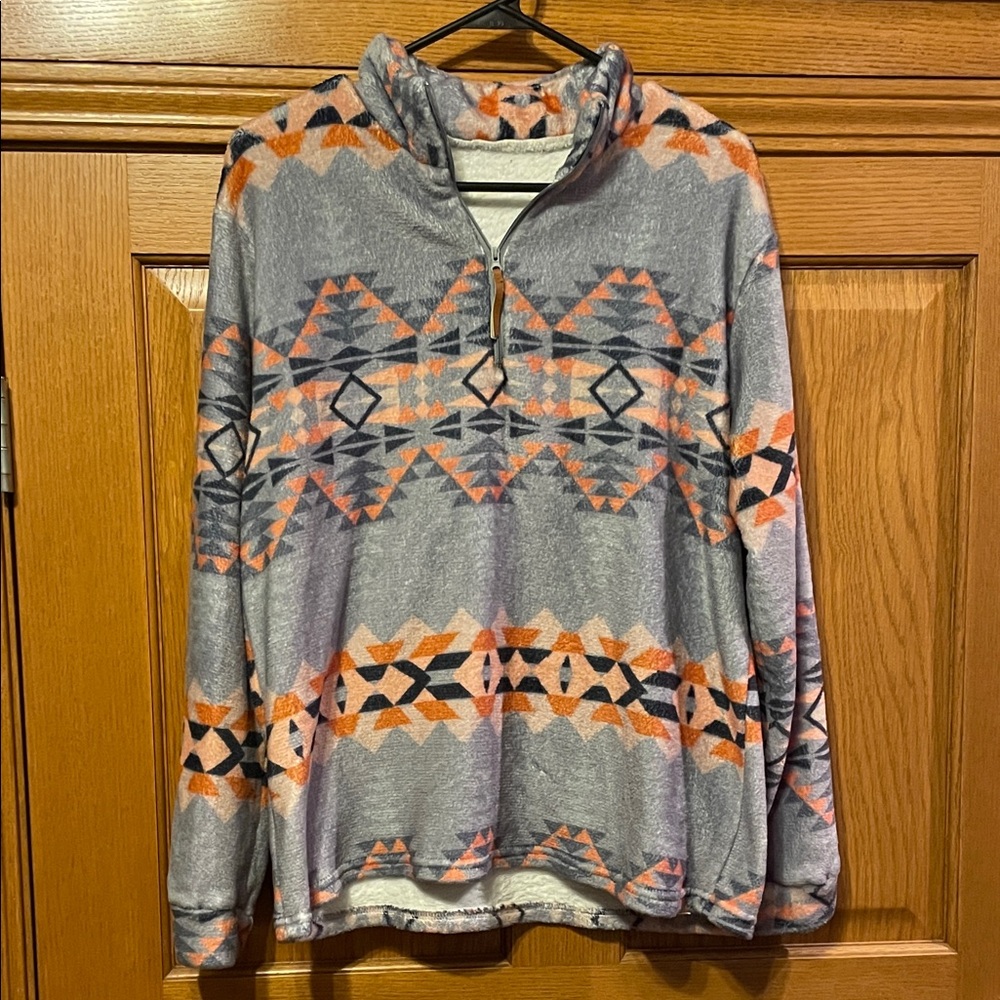 Aztec Pattern Quarter-Zip Pullover